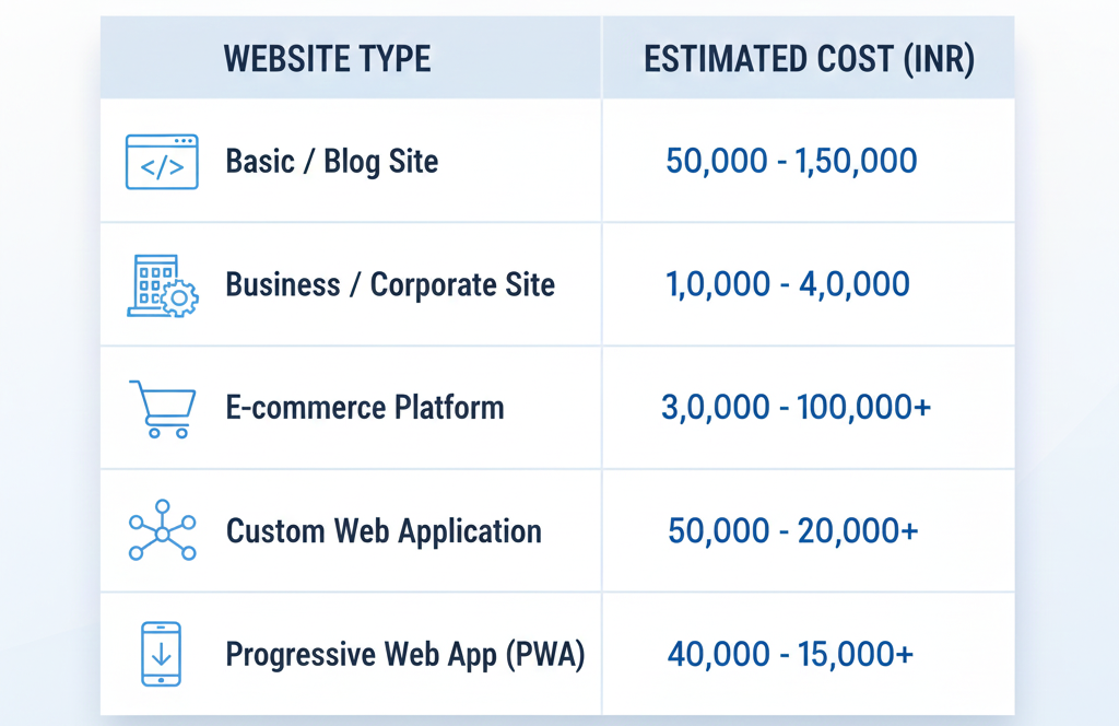 Website development cost in India 2025