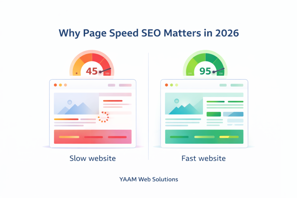 Why page speed SEO matters in 2026 - fast vs slow website performance comparison
