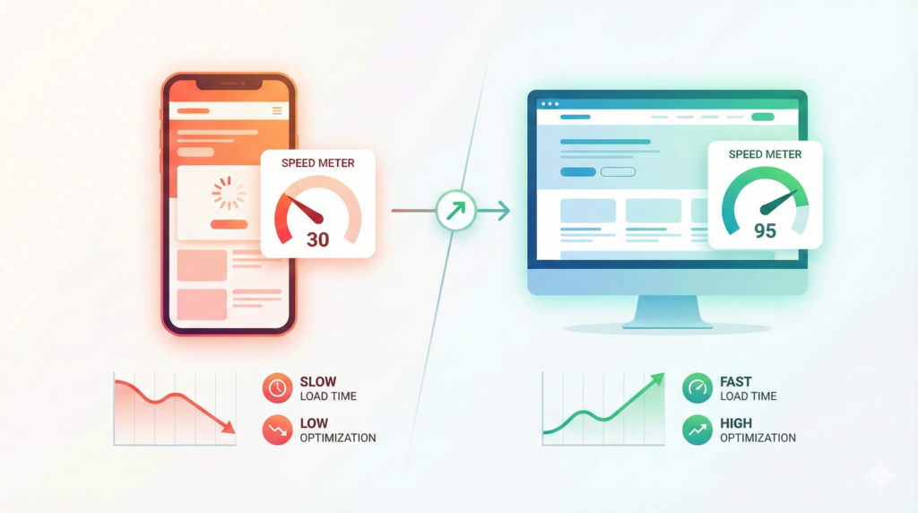 Mobile page speed vs desktop performance comparison for SEO